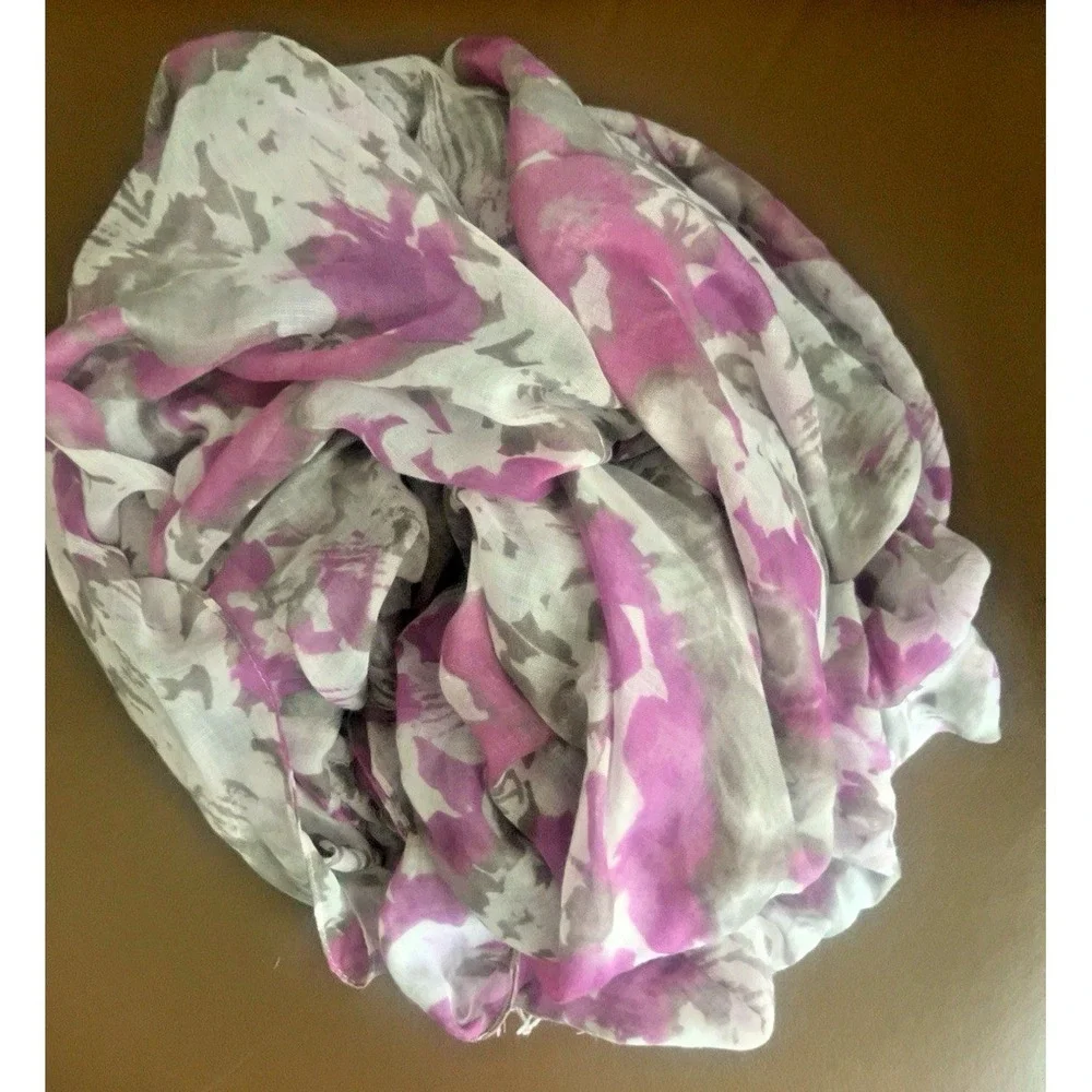 Womens Purple Gray Floral Lightweight Scarf Wrap Shawl Semi Sheer 43 x 70